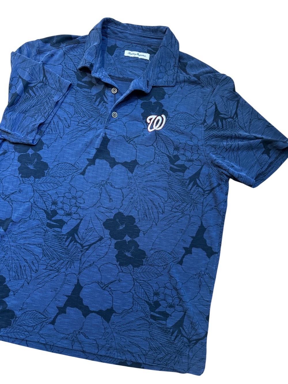 Tommy Bahama Men’s Washington Nationals Blue Hawaiian Short Sleeve Polo Shirt L